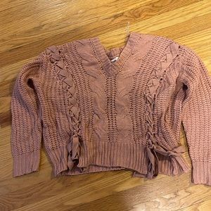 pink lace up sweater